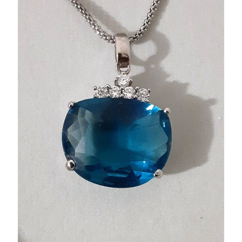 Vintage STAUER Sterling Eternal Hope 15CT Blue & CZ Pendant With 20” Chain
